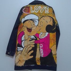 Painted Denim Jacket for Women - Artwork Popeye